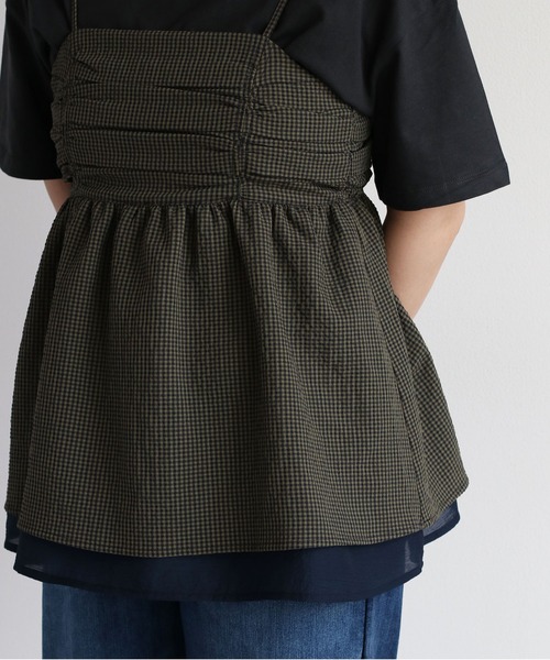 cepo（セポ）の「リサイクルポリサッカー キャミビスチェ＜セットアップ可能＞（キャミソール・レディース・ブラック/ブラック×ホワイト/オリーブ・M）」の4枚目の写真