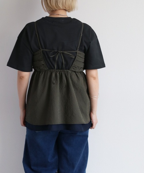 cepo（セポ）の「リサイクルポリサッカー キャミビスチェ＜セットアップ可能＞（キャミソール・レディース・ブラック/ブラック×ホワイト/オリーブ・M）」の9枚目の写真