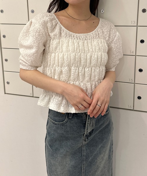 solleim（ソルレム）の「シャーリングパフスリーブブラウス（シャツ/ブラウス・レディース・ブラック/オフホワイト・M）」の3枚目の写真