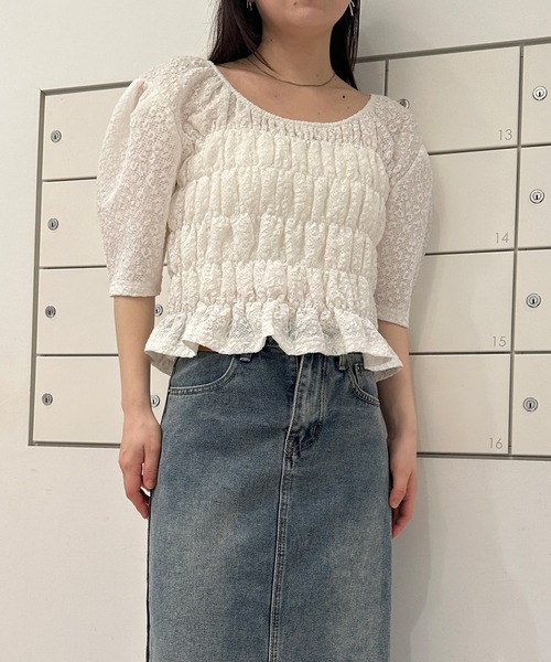 solleim（ソルレム）の「シャーリングパフスリーブブラウス（シャツ/ブラウス・レディース・ブラック/オフホワイト・M）」の4枚目の写真