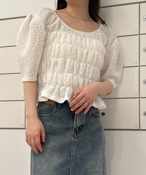solleim（ソルレム）の「シャーリングパフスリーブブラウス（シャツ/ブラウス・レディース・ブラック/オフホワイト・M）」の8枚目の写真