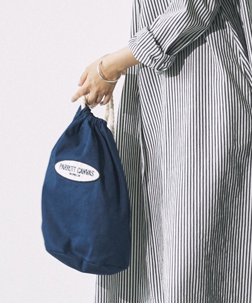 PARROTT CANVAS（パロットキャンバス）の「[OT]【PARROTT CANVAS】＜別注＞キンチャクバッグ（ハンドバッグ・レディース・オフホワイト/ネイビー・フリー）」の2枚目の写真