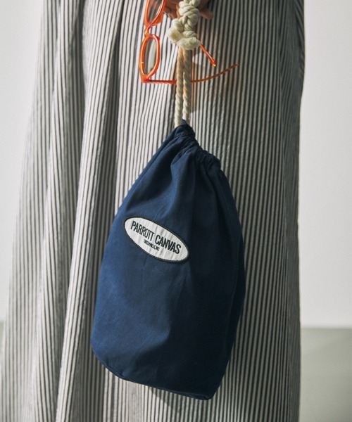 PARROTT CANVAS（パロットキャンバス）の「[OT]【PARROTT CANVAS】＜別注＞キンチャクバッグ（ハンドバッグ・レディース・オフホワイト/ネイビー・フリー）」の4枚目の写真