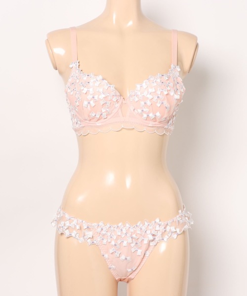 セール】メニーリボン スカラップ レース付き 3/4 ブラ&ショーツ（ブラ