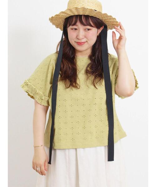 Samansa Mos2（サマンサ モスモス）の「アイレットジャカードフリルカットソー（Tシャツ/カットソー・レディース・キナリ/ブルー/グリーン/ブラック・F）」の3枚目の写真