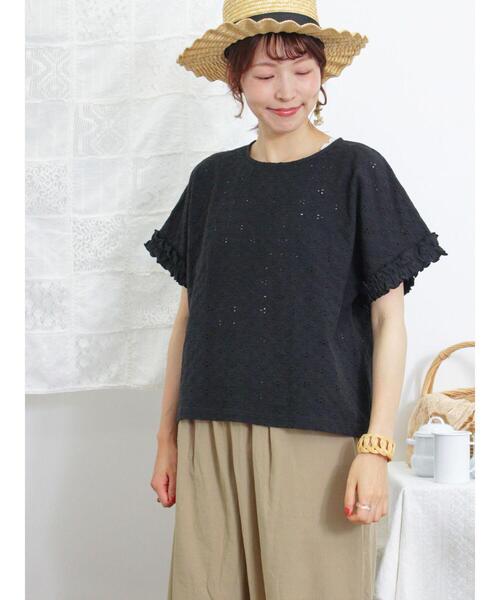 Samansa Mos2（サマンサ モスモス）の「アイレットジャカードフリルカットソー（Tシャツ/カットソー・レディース・キナリ/ブルー/グリーン/ブラック・F）」の6枚目の写真