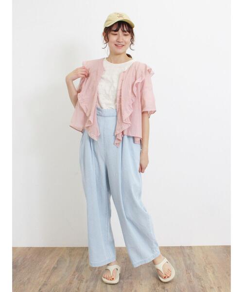 Samansa Mos2（サマンサ モスモス）の「アイレットジャカードフリルカットソー（Tシャツ/カットソー・レディース・キナリ/ブルー/グリーン/ブラック・F）」の15枚目の写真