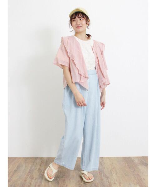 Samansa Mos2（サマンサ モスモス）の「アイレットジャカードフリルカットソー（Tシャツ/カットソー・レディース・キナリ/ブルー/グリーン/ブラック・F）」の14枚目の写真