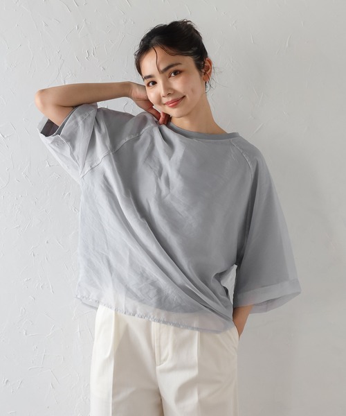 Bonjour Sagan(ボンジュールサガン)の「オーガンジーラグランTシャツ(Tシャツ/カットソー・レディース・オフホワイト/グレイッシュベージュ/ブルーグレー・FREE)」の3枚目の写真