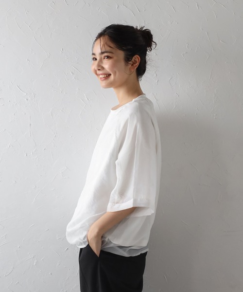 Bonjour Sagan(ボンジュールサガン)の「オーガンジーラグランTシャツ(Tシャツ/カットソー・レディース・オフホワイト/グレイッシュベージュ/ブルーグレー・FREE)」の4枚目の写真
