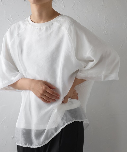 Bonjour Sagan(ボンジュールサガン)の「オーガンジーラグランTシャツ(Tシャツ/カットソー・レディース・オフホワイト/グレイッシュベージュ/ブルーグレー・FREE)」の7枚目の写真