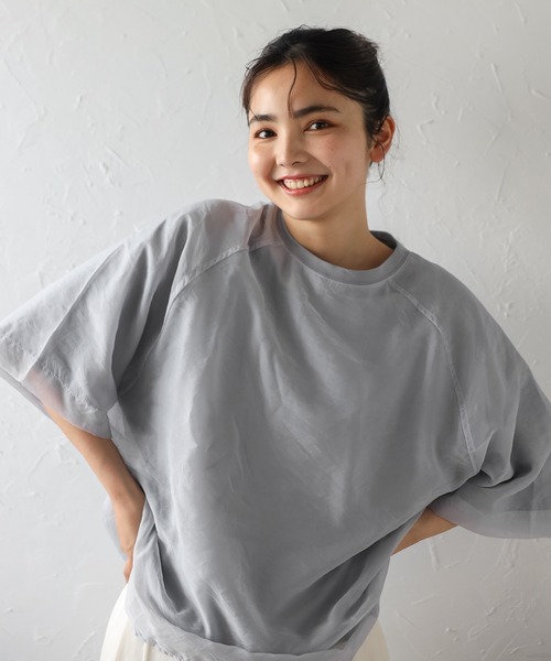Bonjour Sagan(ボンジュールサガン)の「オーガンジーラグランTシャツ(Tシャツ/カットソー・レディース・オフホワイト/グレイッシュベージュ/ブルーグレー・FREE)」の11枚目の写真