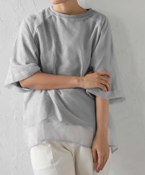 Bonjour Sagan(ボンジュールサガン)の「オーガンジーラグランTシャツ(Tシャツ/カットソー・レディース・オフホワイト/グレイッシュベージュ/ブルーグレー・FREE)」の12枚目の写真