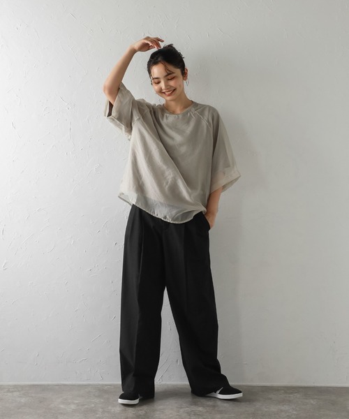 Bonjour Sagan(ボンジュールサガン)の「オーガンジーラグランTシャツ(Tシャツ/カットソー・レディース・オフホワイト/グレイッシュベージュ/ブルーグレー・FREE)」の20枚目の写真