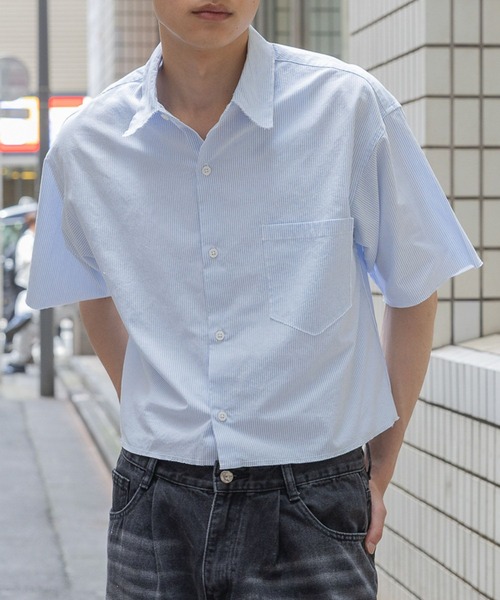3.3 Field Trip （3.3フィールドトリップ）の「3.3 Field Trip／ショートストライプショートシャツ（シャツ/ブラウス・メンズ・ブラック/ライトブルー・FREE）」の2枚目の写真