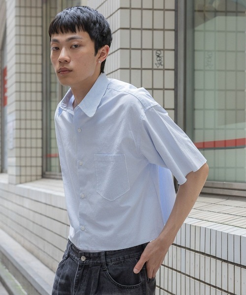 3.3 Field Trip （3.3フィールドトリップ）の「3.3 Field Trip／ショートストライプショートシャツ（シャツ/ブラウス・メンズ・ブラック/ライトブルー・FREE）」の7枚目の写真