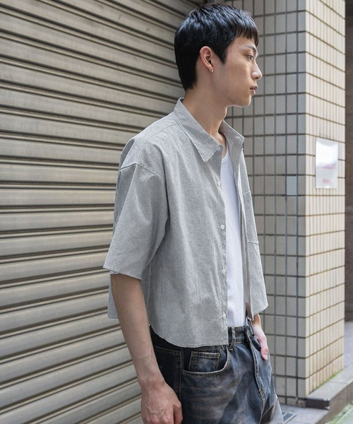 3.3 Field Trip （3.3フィールドトリップ）の「3.3 Field Trip／ショートストライプショートシャツ（シャツ/ブラウス・メンズ・ブラック/ライトブルー・FREE）」の14枚目の写真
