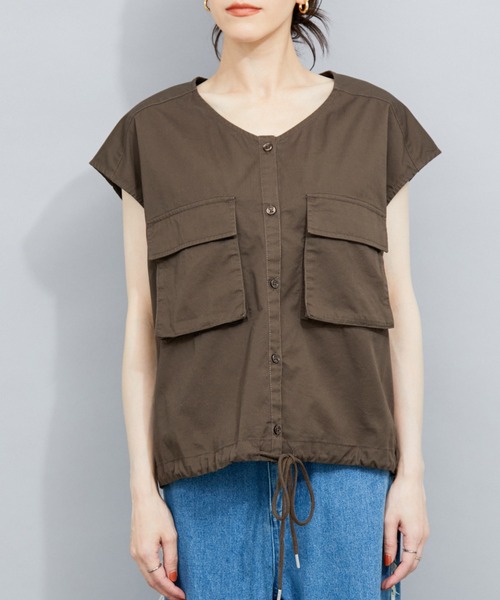 le cercle ADAM ET ROPE'(ルセルクルアダムエロペ)の「裾ドロストノースリーブブラウス(シャツ/ブラウス・レディース・ブラック/ダークブラウン・FREE)」の10枚目の写真