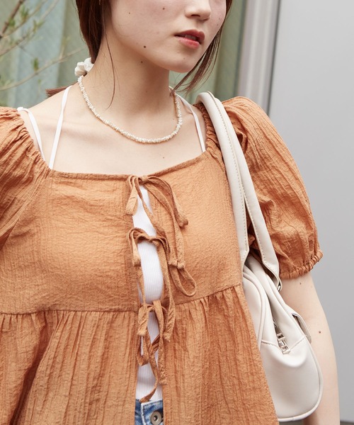 【WINE】<LOEFF>グロッシー タフタ パフスリーブ ブラウス シアーダンボールパフスリーブブラウス [C7365] - レディース