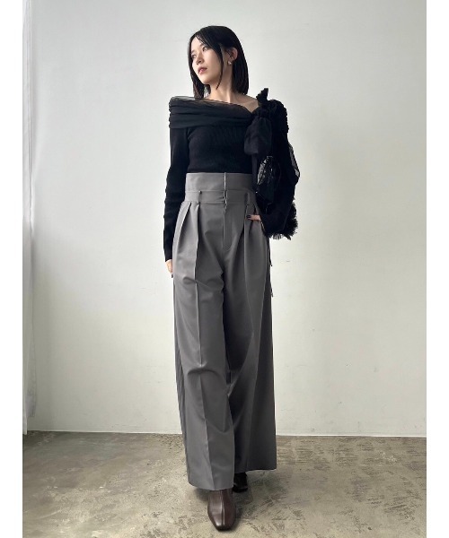 FRAY I.D フレイアイディー 2wayチュールコンビオフショルニット 黒 FRAY I.D（フレイアイディー）の「チュールコンビオフショル