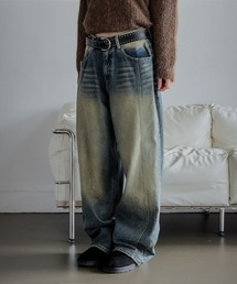 [UNISEX][XS~L][低身長、高身長さんでも！◎] ビンテージウォッシンググラデーションワイドデニムパンツ