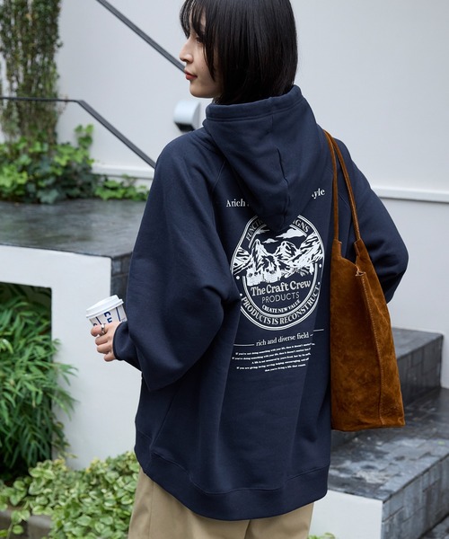 ヘビーウェイトファンクショナルUSAコットン ビッグシルエット バックプリントラグランスリーブプルオーバーパーカー【THE CRAFT CREW PRODUCTS】