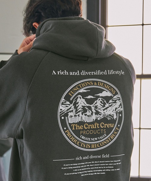 【セール】ヘビーウェイトファンクショナルUSAコットン ビッグシルエット バックプリントラグランスリーブプルオーバーパーカー【THE CRAFT CREW PRODUCTS】（パーカー）｜THE CRAFT CREW PRODUCTS（ザクラフトクループロダクツ）