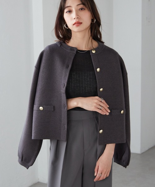 美品 TONAL アンゴラニットジャケット グレー カーディガン 金ボタン 美品 TONAL アンゴラニットジャケット グレー カーディガン 金