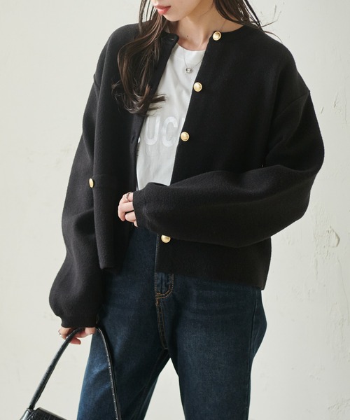 GOLDEN  ニットカーディガン セール】ゴールド調ボタンニットカーデ（カーディガン/ボレロ）｜RANAN