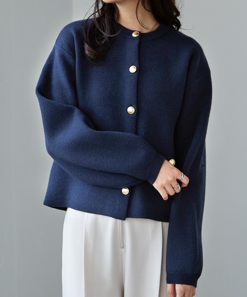 セール】ゴールド調ボタンニットカーデ（カーディガン/ボレロ）｜RANAN