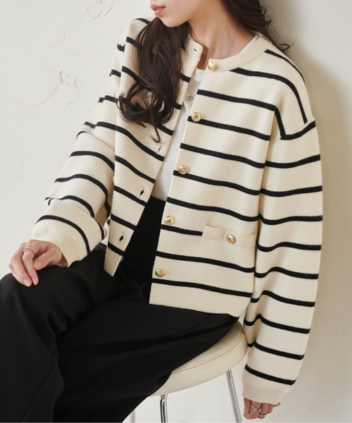 GOLDEN  ニットカーディガン セール】ゴールド調ボタンニットカーデ（カーディガン/ボレロ）｜RANAN