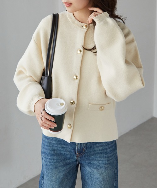 セール】ゴールド調ボタンニットカーデ（カーディガン/ボレロ）｜RANAN