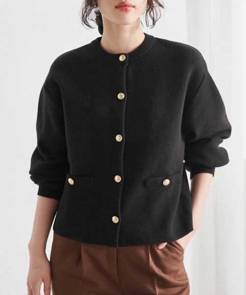 RANAN（ラナン）の「ゴールド調ボタンニットカーデ（カーディガン/ボレロ・レディース・アイボリー/ブラック/グレー/レッド/ホワイト×ブラック/ブラウン/ネイビー/ピンクベージュ/チャコール/ベージュ・L/M/LL）」の16枚目の写真