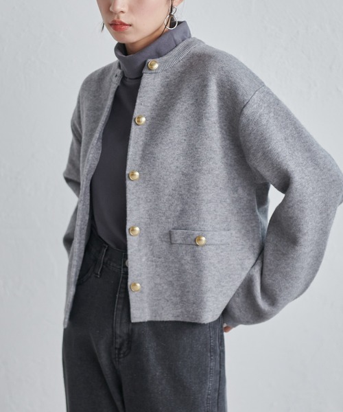 RANAN（ラナン）の「ゴールド調ボタンニットカーデ（カーディガン/ボレロ・レディース・アイボリー/ブラック/グレー/レッド/ホワイト×ブラック/ブラウン/ネイビー/ピンクベージュ/チャコール/ベージュ・L/M/LL）」の18枚目の写真