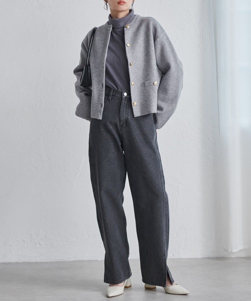 RANAN（ラナン）の「ゴールド調ボタンニットカーデ（カーディガン/ボレロ・レディース・アイボリー/ブラック/グレー/レッド/ホワイト×ブラック/ブラウン/ネイビー/ピンクベージュ/チャコール/ベージュ・L/M/LL）」の19枚目の写真