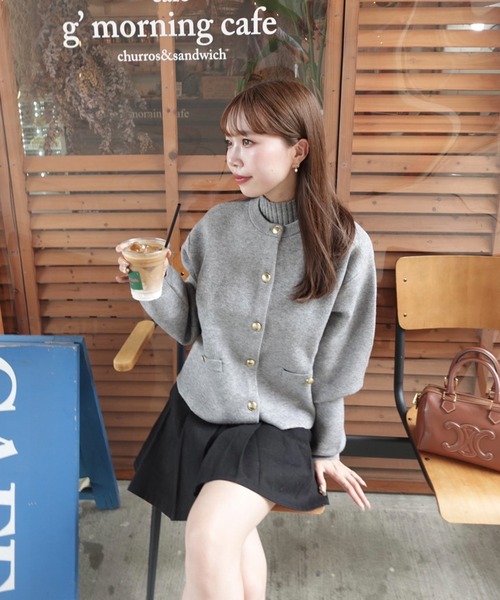 RANAN（ラナン）の「ゴールド調ボタンニットカーデ（カーディガン/ボレロ・レディース・アイボリー/ブラック/グレー/レッド/ホワイト×ブラック/ブラウン/ネイビー/ピンクベージュ/チャコール/ベージュ・L/M/LL）」の21枚目の写真