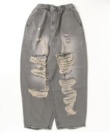 XU | ストリートファッション XU エックスユー damage denim pants ダメージデニムパンツ クラッシュデニムパンツ ワイドデニムパンツ ジーンズ ジーパン 韓国ファッション 韓国ストリート(デニムパンツ)