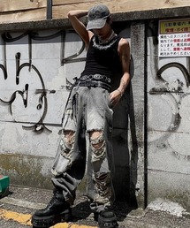XU（エックスユー）の「【Never mind the XU】damage denim pants / 【ネバーマインド ザ エックスユー】ダメージデニムパンツ（デニムパンツ）」