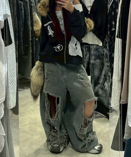 パンツ toxicgenius セール】【Never mind the XU】damage denim pants / 【ネバー