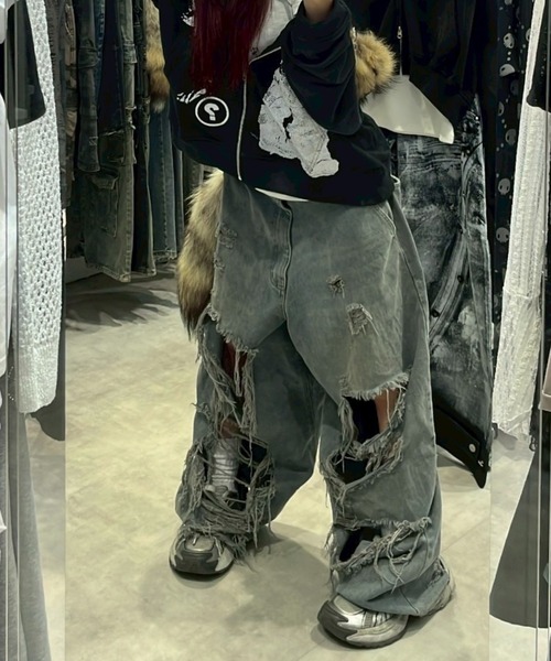 専用★★ザロウダメージデニムユニセックス Never mind the XU】damage denim pants / 【ネバーマインド ザ