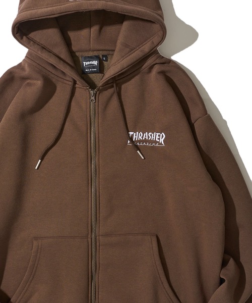 THRASHER（スラッシャー）の「【THRASHER / スラッシャー】裏起毛ワンポイント刺繍ジップアップパーカー（パーカー・メンズ・ブラック/ホワイト/ライトグレー/グリーン/ネイビー/ワインレッド/アイボリー/ブラウン・MEDIUM/LARGE/X-LARGE）」の5枚目の写真