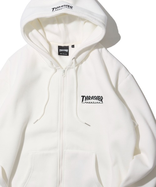 THRASHER（スラッシャー）の「【THRASHER / スラッシャー】裏起毛ワンポイント刺繍ジップアップパーカー（パーカー・メンズ・ブラック/ホワイト/ライトグレー/グリーン/ネイビー/ワインレッド/アイボリー/ブラウン・MEDIUM/LARGE/X-LARGE）」の2枚目の写真