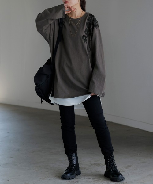 HUG.U(ハグユー)の「刺繍ロンT(Tシャツ/カットソー・レディース・マスタード/レッド/グリーン/ブラック/グレー/ブラック系その他/ライトグレー/ダークグレー/イエロー系その他・FREE)」の17枚目の写真