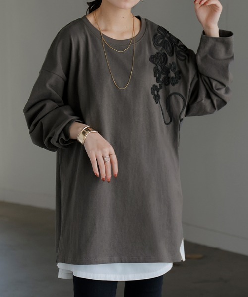 HUG.U(ハグユー)の「刺繍ロンT(Tシャツ/カットソー・レディース・マスタード/レッド/グリーン/ブラック/グレー/ブラック系その他/ライトグレー/ダークグレー/イエロー系その他・FREE)」の18枚目の写真