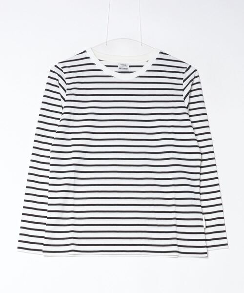 TIGORA(ティゴラ)の「ティゴラ TIGORA ボーダーロングTシャツ(Tシャツ/カットソー・レディース・ホワイト×ブラック/ホワイト/ダークブルー/ベージュ・M/L/XL/S)」の2枚目の写真