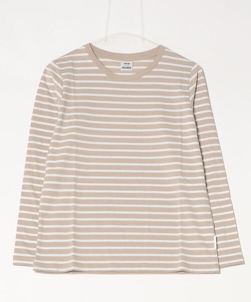 TIGORA(ティゴラ)の「ティゴラ TIGORA ボーダーロングTシャツ(Tシャツ/カットソー・レディース・ホワイト×ブラック/ホワイト/ダークブルー/ベージュ・M/L/XL/S)」の3枚目の写真