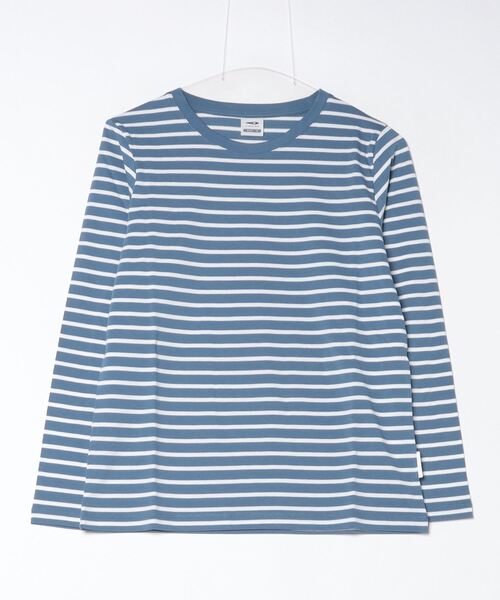 TIGORA(ティゴラ)の「ティゴラ TIGORA ボーダーロングTシャツ(Tシャツ/カットソー・レディース・ホワイト×ブラック/ホワイト/ダークブルー/ベージュ・M/L/XL/S)」の4枚目の写真