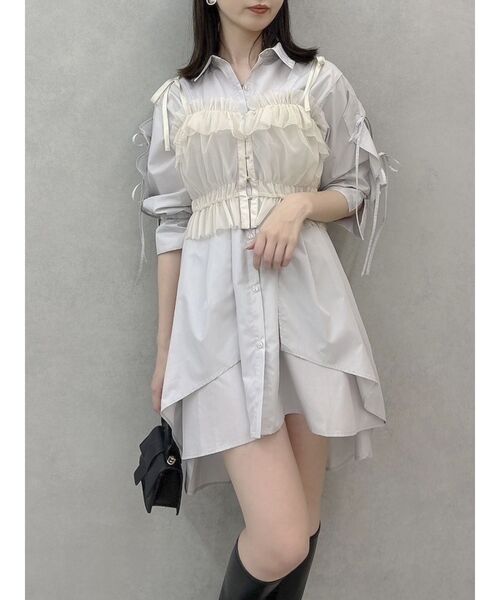 dazzlin（ダズリン）の「2wayチュールビスチェ（キャミソール・レディース・ブラック/オフホワイト/グレー/ピンク/ベージュ・FREE）」の4枚目の写真