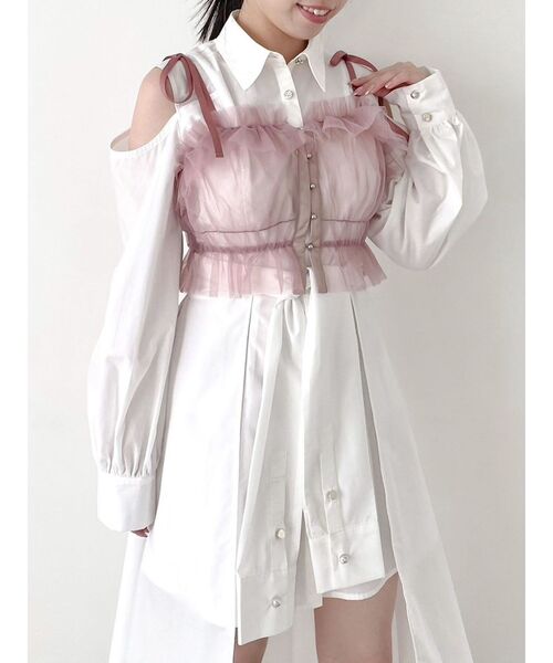 dazzlin（ダズリン）の「2wayチュールビスチェ（キャミソール・レディース・ブラック/オフホワイト/グレー/ピンク/ベージュ・FREE）」の5枚目の写真