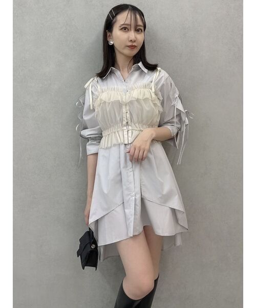 dazzlin（ダズリン）の「2wayチュールビスチェ（キャミソール・レディース・ブラック/オフホワイト/グレー/ピンク/ベージュ・FREE）」の7枚目の写真